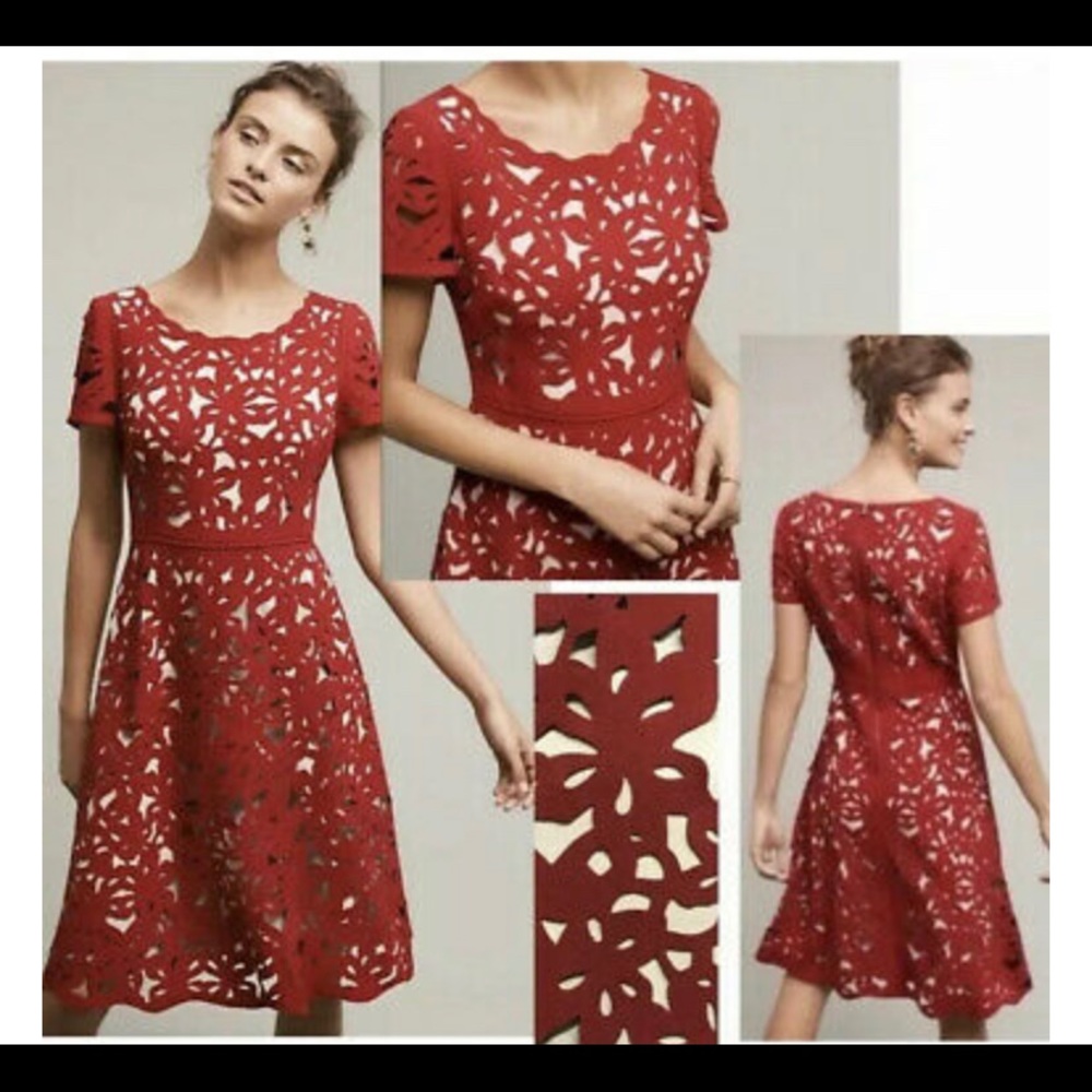 Moulinette Soeurs Red laser cut lace dress.
